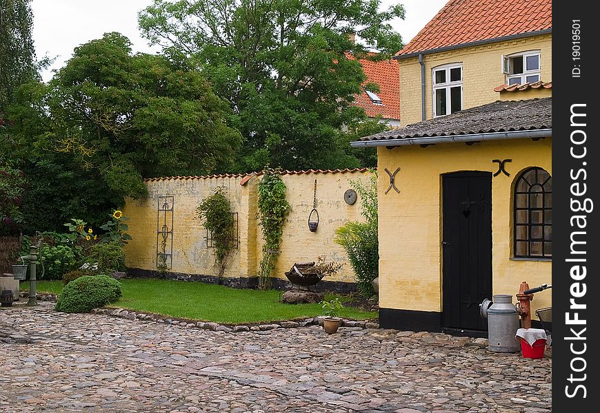 Traditional Danish country home with flowers