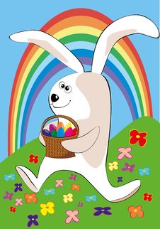 The Easter Rabbit Bearing A Basket Of Easter Eggs Stock Photo The Easter Rabbit Bearing A Basket Of Easter Eggs Stock Photo
