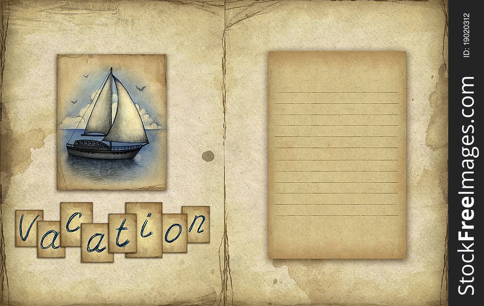 Background with illustration of sailing boat