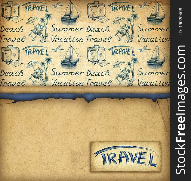 Wallpaper with travel text and illustrations. Wallpaper with travel text and illustrations