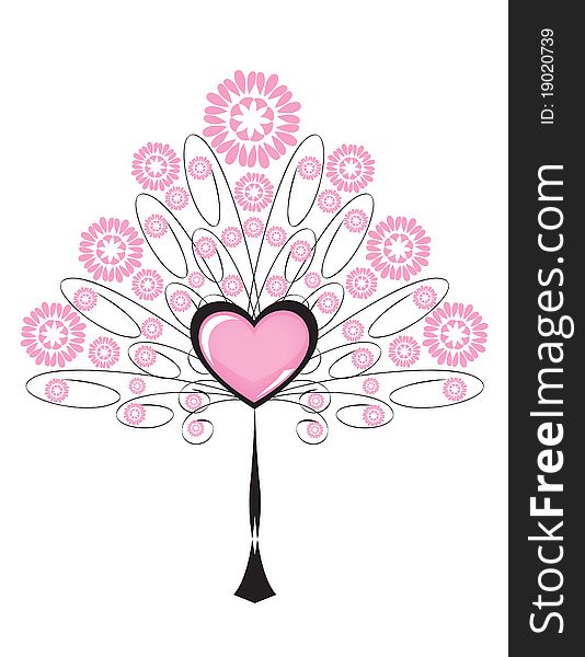 Spring tree with flowers and heart