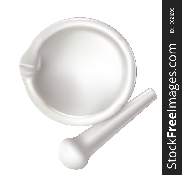 Pharmacy Mortar and pestle on white background. View from above. Vector illustration.