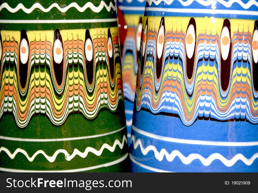 Clay cups hand painted by village elders. Clay cups hand painted by village elders