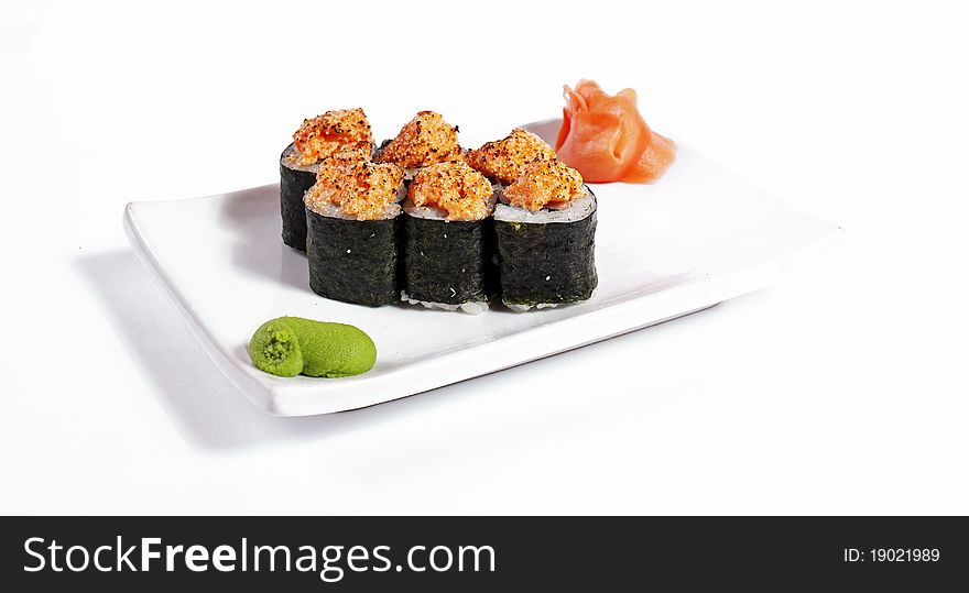 Photo of a rolled and sushi