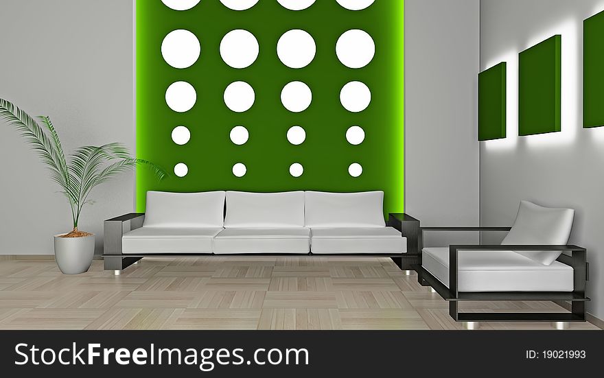 Modern sofa in the light room 3D. Modern sofa in the light room 3D