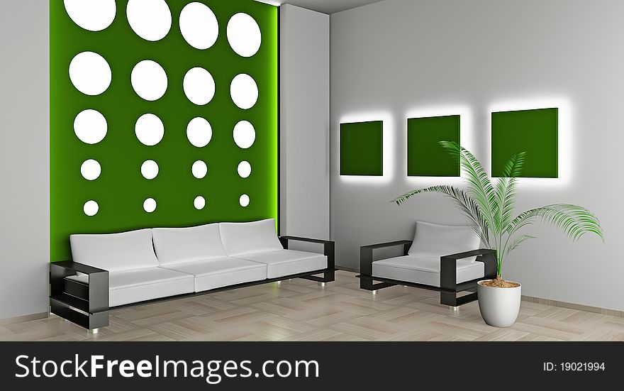 Modern sofa in the light room 3D. Modern sofa in the light room 3D