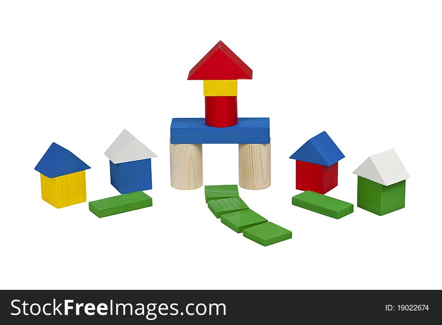 Home of colorful wooden blocks on a white background. Home of colorful wooden blocks on a white background.