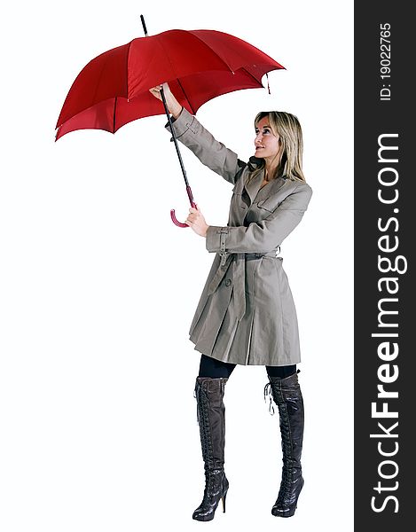 Happy smiling woman with her raincoat and umbrella. Happy smiling woman with her raincoat and umbrella