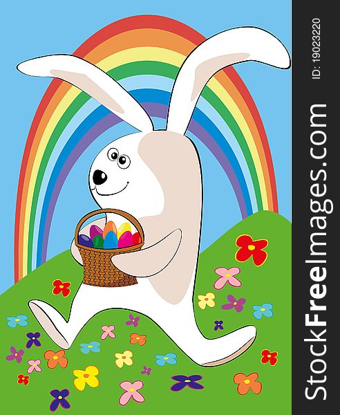 The Easter Rabbit Bearing A Basket Of Easter Eggs