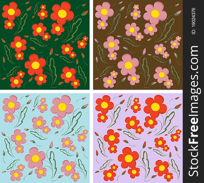 Examples of flower backgrounds, textile patterns. Examples of flower backgrounds, textile patterns