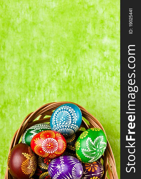 Easter decoration on green background. Easter decoration on green background