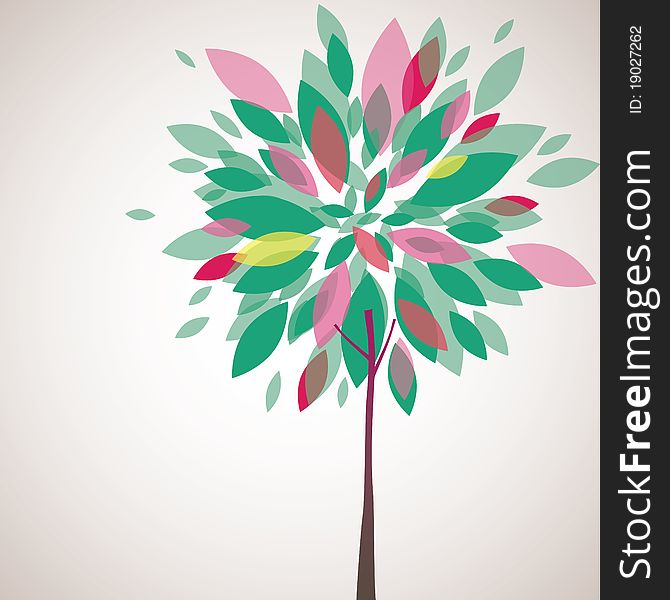 Abstract tree, flowers. Vector illustration