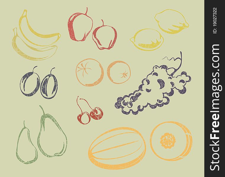 Set of fruits in vintage style