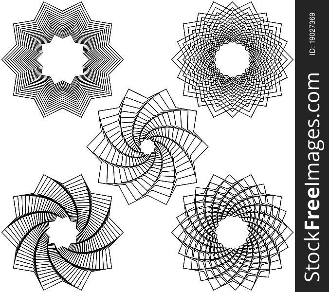 Five Beautiful black spirals different forms oh white. Five Beautiful black spirals different forms oh white
