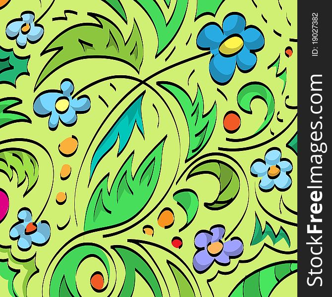 Green floral background with flowers and leaves. Green floral background with flowers and leaves