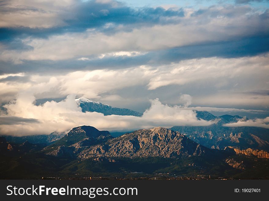 Picturesque snow covered mountain peaks, Turkey Belek