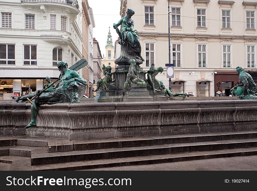 Donnerbrunnen fountain on Neuer Markt square in Vienna, Austria. Donnerbrunnen fountain on Neuer Markt square in Vienna, Austria