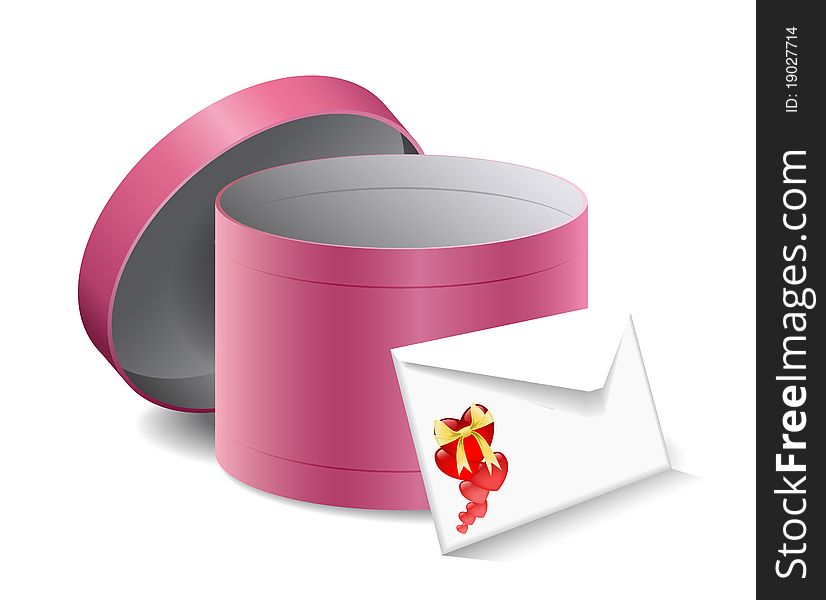 Round gift box with the letter is shown in the picture. Round gift box with the letter is shown in the picture.