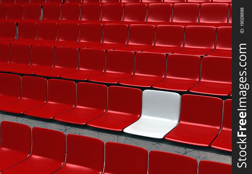 Empty stadium chairs, representing individuality - 3d illustration