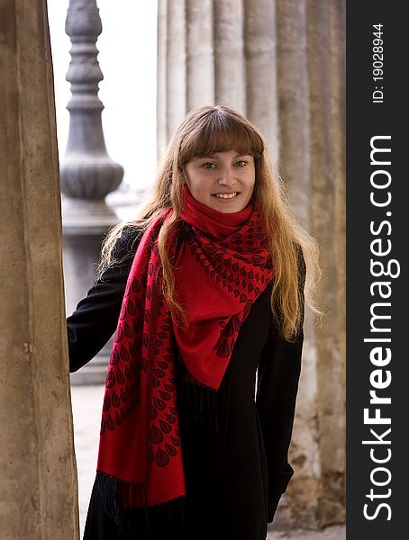 Beautiful Young Girl In The Red Scarf