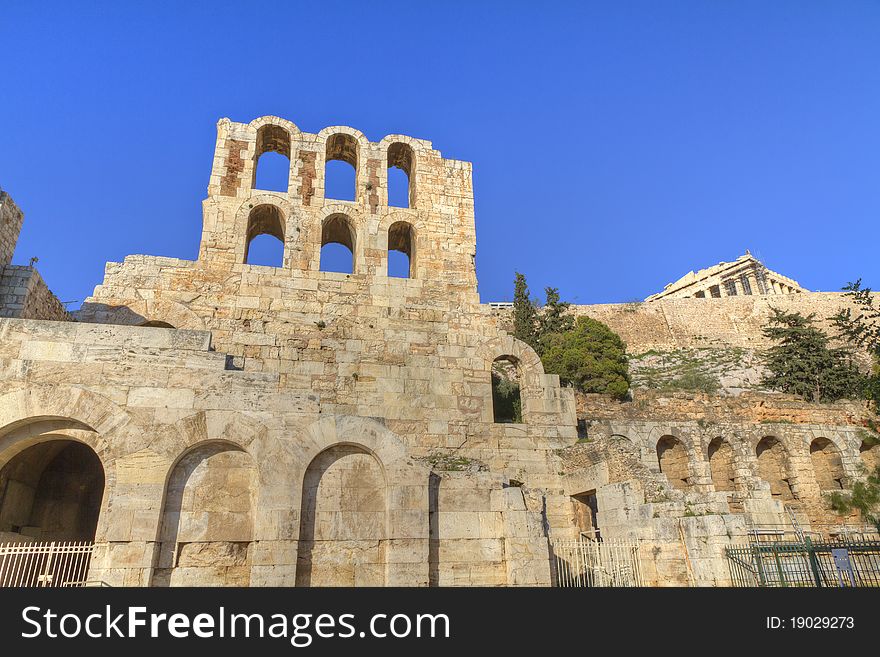 Odeon of Herodes Atticus in Athens and acropolis,Greece. Odeon of Herodes Atticus in Athens and acropolis,Greece