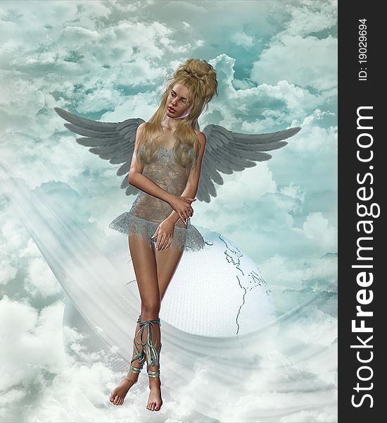 angel in heaven , 3d render