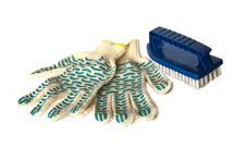 Pair Of Working Gloves And Brush Stock Photos Pair Of Working Gloves And Brush Stock Photos