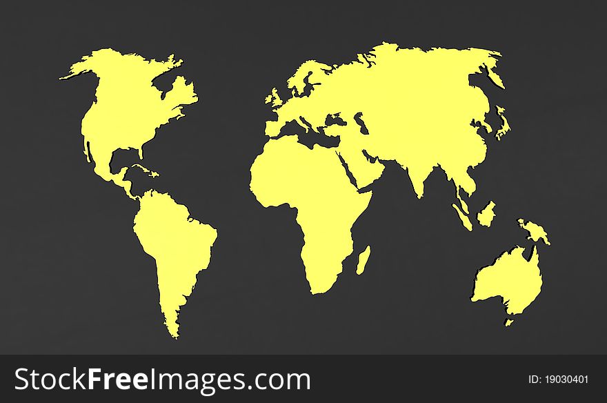 3d render of  world map on a grey background