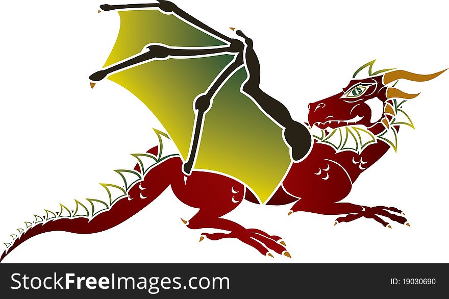 Traditional European dragon stencil illustration for web