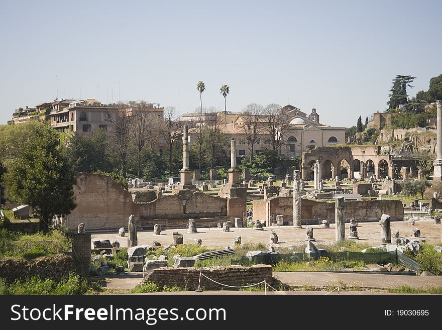 View of ancient forum of rome, archeological landscape. View of ancient forum of rome, archeological landscape