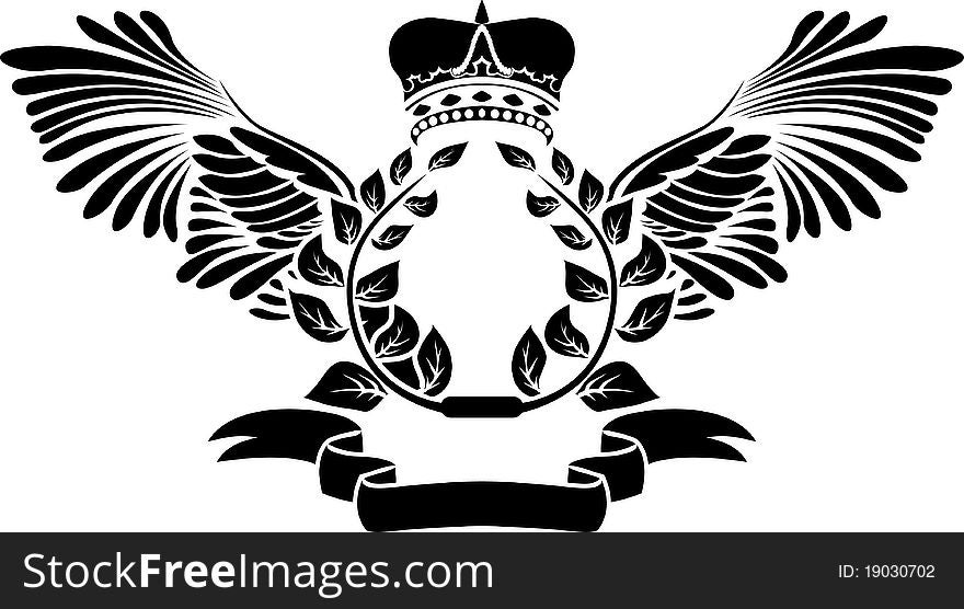 Victory symbol, laurel wreath with wings and a crown