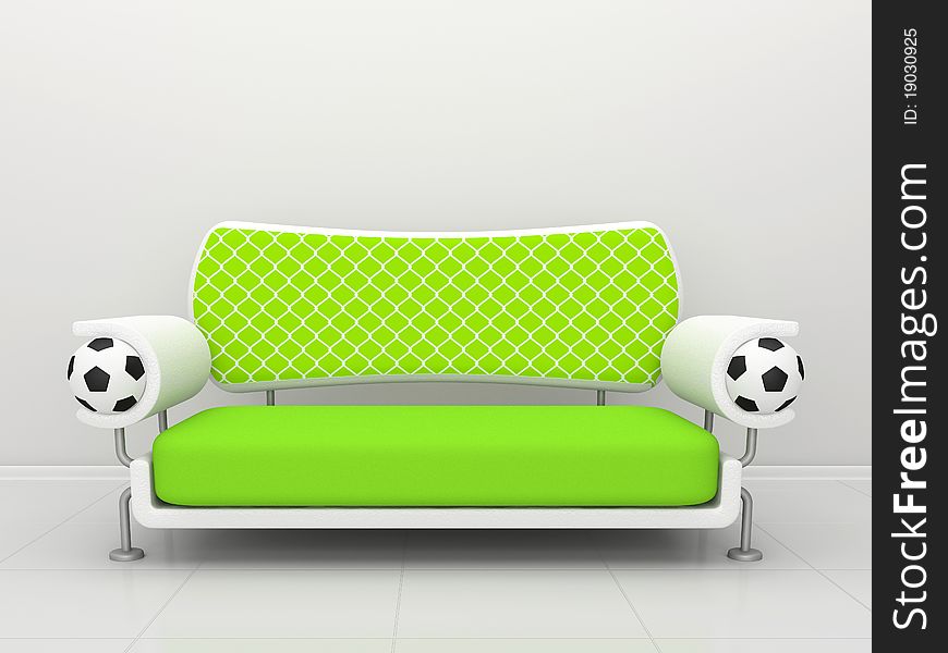 Green sofa with soccer balls and a grid. Green sofa with soccer balls and a grid
