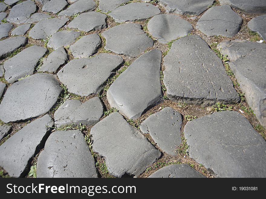 Ancient pavement in rome, archeological place in roman forum