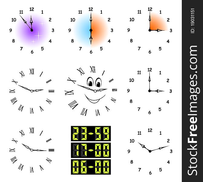 The complete set of different hours on a white background. The complete set of different hours on a white background.