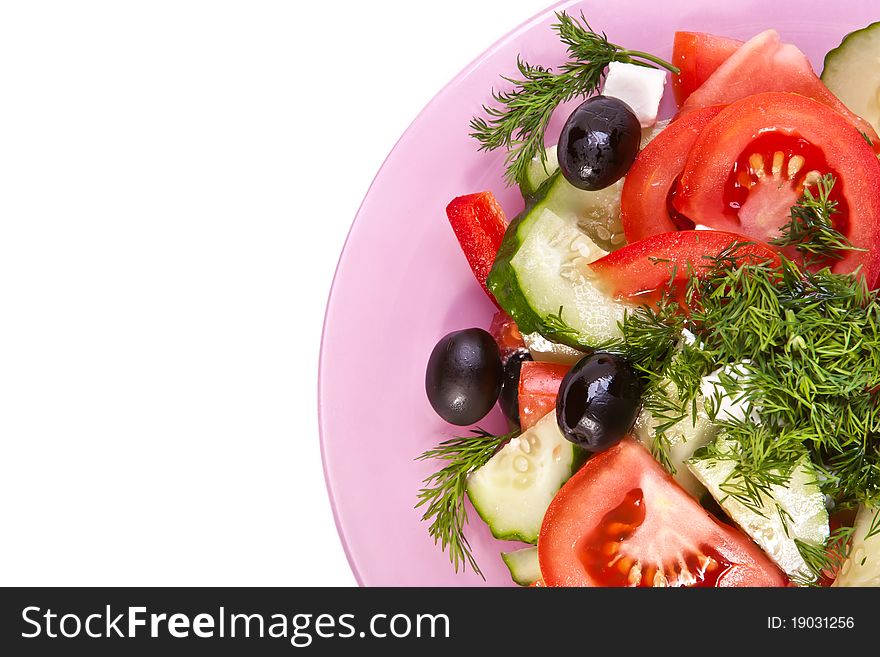 Plate Of Fresh Salad Across White