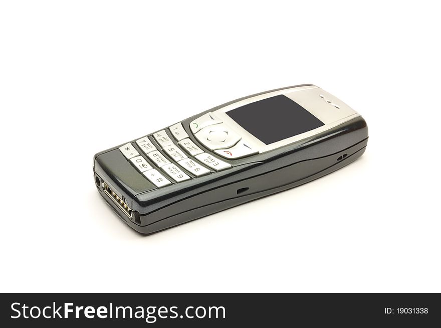 Small black classical mobile phone on white background. Small black classical mobile phone on white background