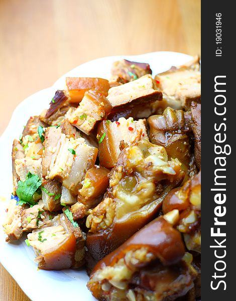 A plate of Chinese style of pork. A plate of Chinese style of pork