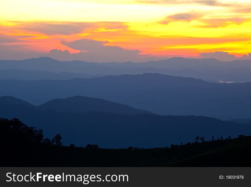 Sunset in the mountains of Thailand