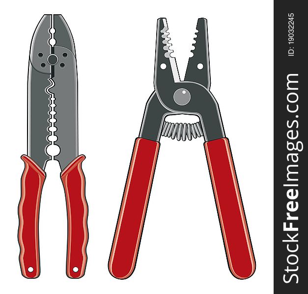 Illustration of two types of electrical wire strippers with red handles.