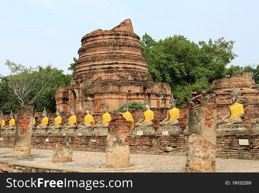 Seating Buddha images in Ayutthaya, Thailand