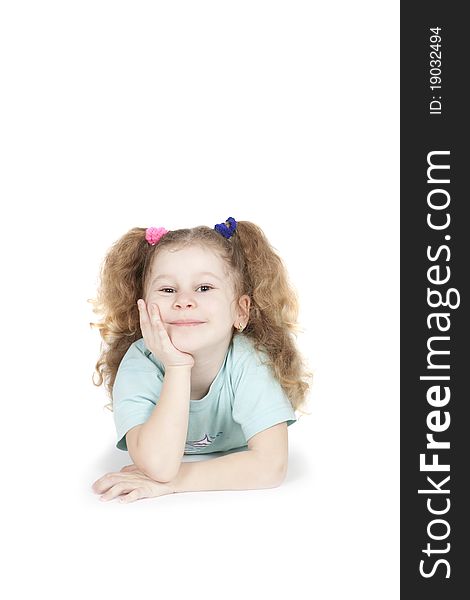 Little funny girl on white background studio shot. Little funny girl on white background studio shot