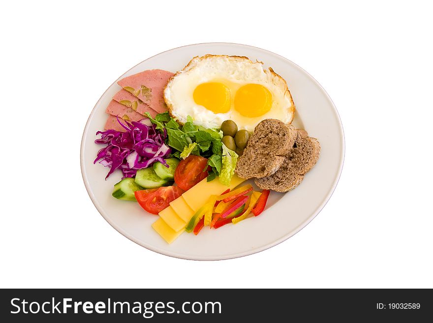 Breakfast in a plate isolated on white background