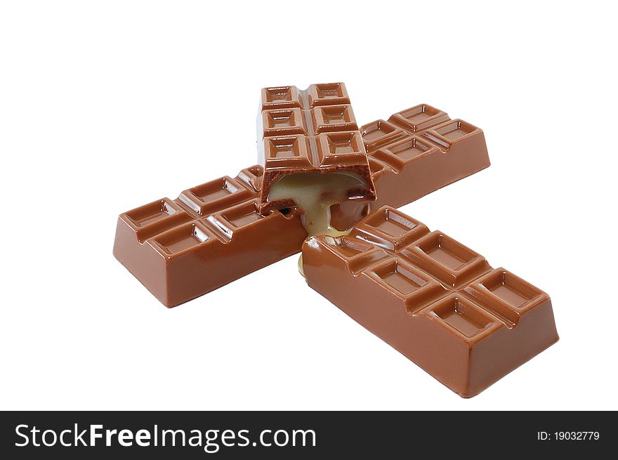 Chocolate is isolated on a white background. Chocolate is isolated on a white background