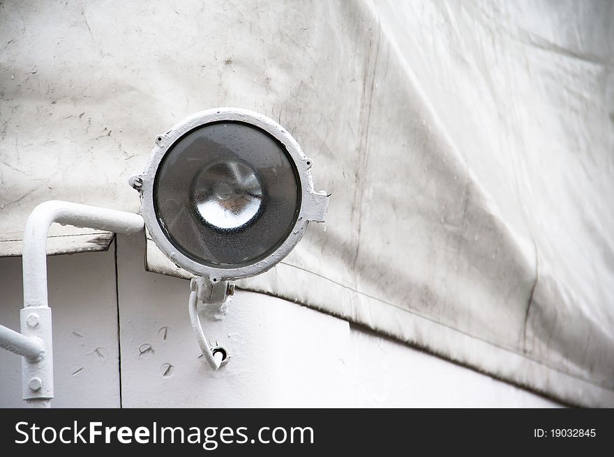 A spotlight attached to a boat