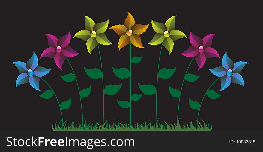 Bright abstract flowers on a black background. Bright abstract flowers on a black background