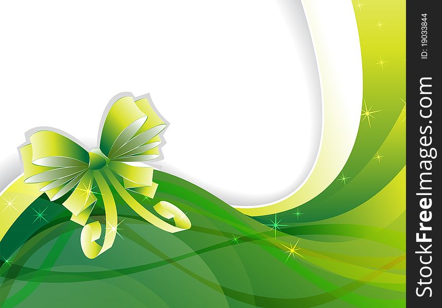 Iridescent green wavy background with a bow. Iridescent green wavy background with a bow