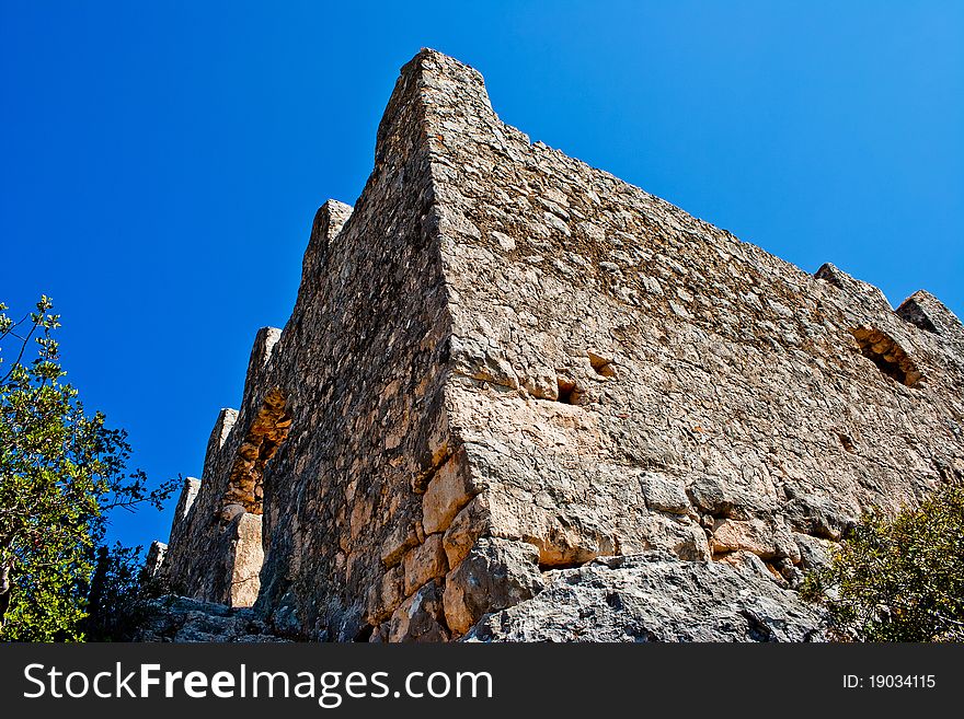 Ancient ruins of Byzantine fortress in Burch bay nea Simena village. Lycia. Turkey. 2010.