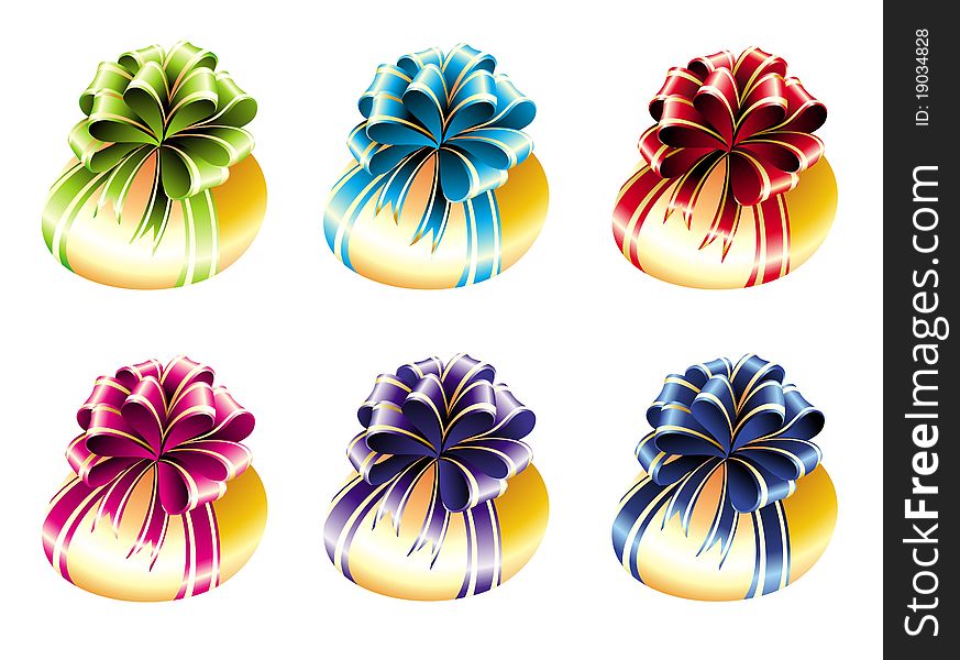 Big Set Of Easter Eggs With Colorful Bow