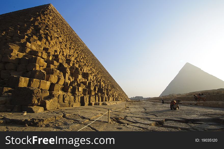 The Pyramids in Giza on a beautiful sunny day. The Pyramids in Giza on a beautiful sunny day