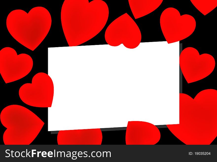 Illustration of valentines love letter on red hearts and black background